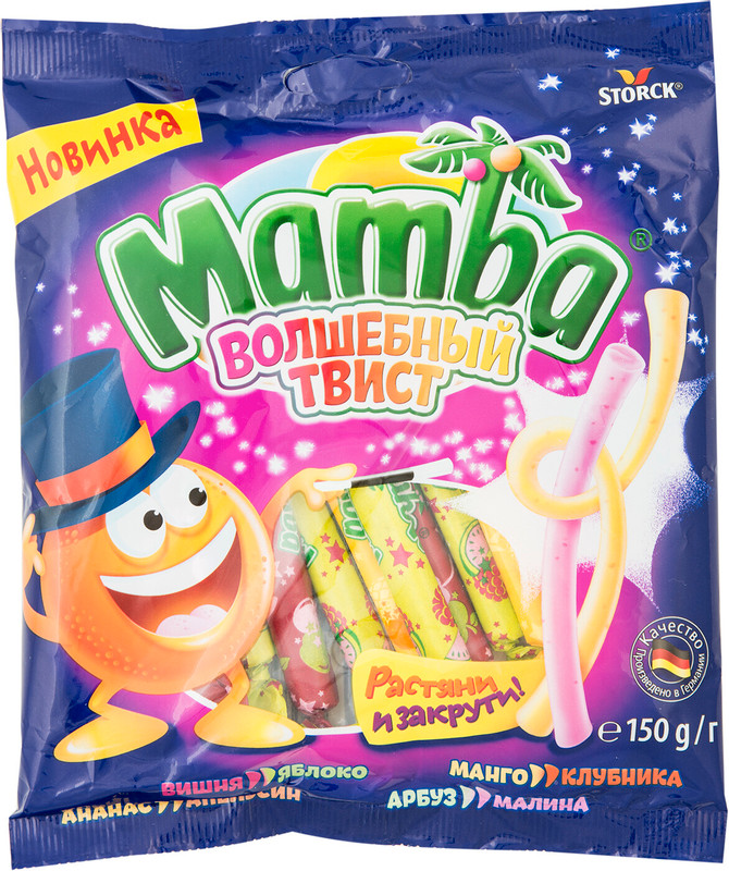 Изображение товара Конфеты Mamba Волшебный твист жевательные ассорти вкусов, 150г