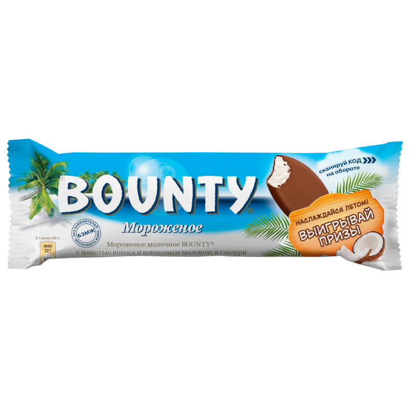 Изображение товара Мороженое Bounty молочное с мякотью кокоса и кокосовым молоком в глазури 6%, 60г