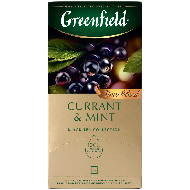 Изображение товара Чай Greenfield Currant&Mint чёрный байховый с ароматом смородины в пакетиках, 25х1.8г