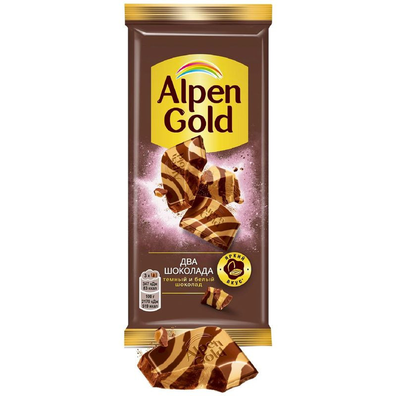 Изображение товара Шоколад Alpen Gold тёмный и белый 80 г с содержанием какао не менее 20-40%