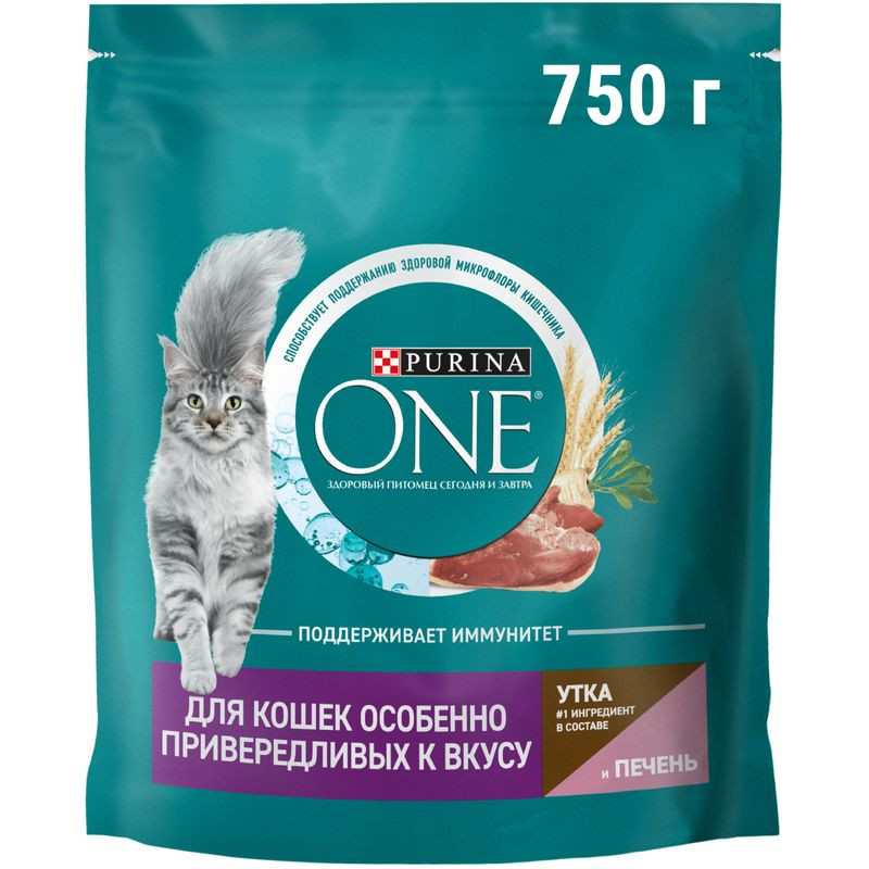 Изображение товара Сухой корм Purina One с уткой и печенью для взрослых кошек 750 г
