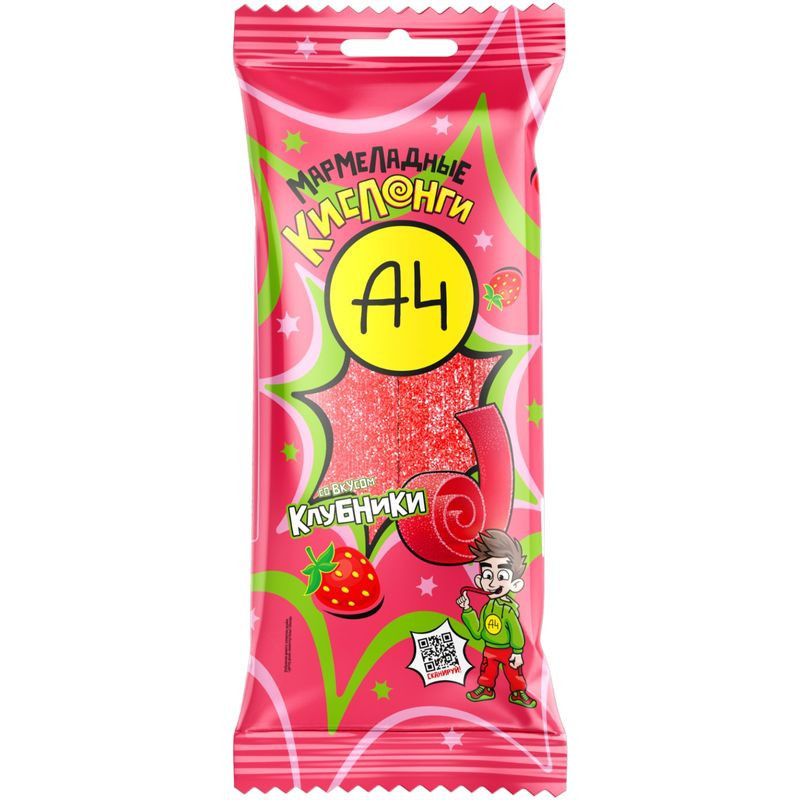 Изображение товара Мармелад А4 Мармеладные Кислонги кисло-сладкие ремешки 100г