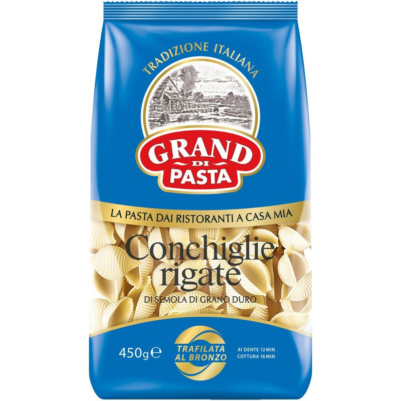 Изображение товара Макароны Grand di Pasta Conchiglie rigate высший сорт 450г - ракушки из твердой пшеницы