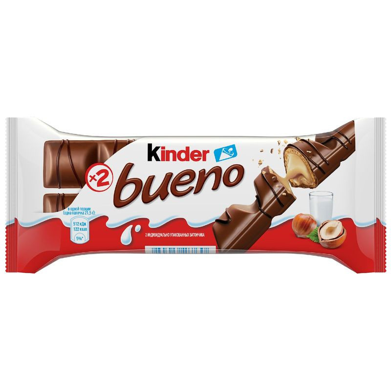 Изображение товара Батончик Kinder Bueno 43 г с орехами молочный шоколад лакомство
