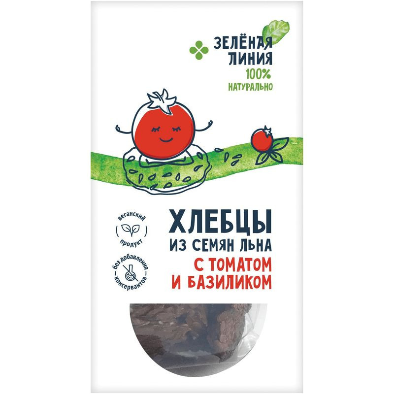 Изображение товара Хлебцы из семян льна с томатом и базиликом 60г Зелёная Линия
