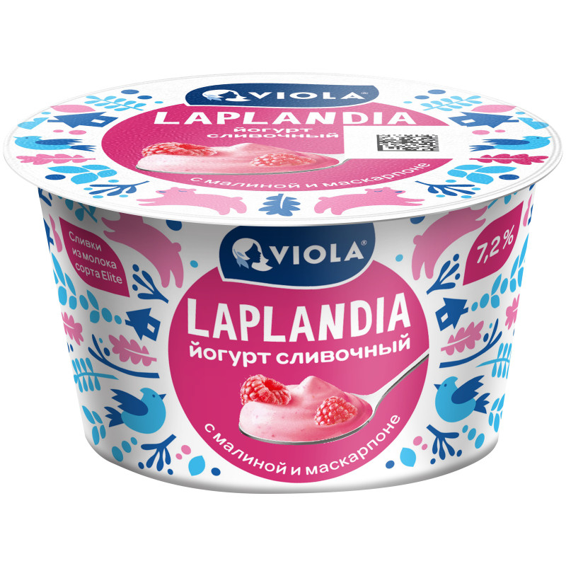 Изображение товара Йогурт Viola Laplandia Сливочный с малиной и сыром Маскарпоне 7.2%, 180г