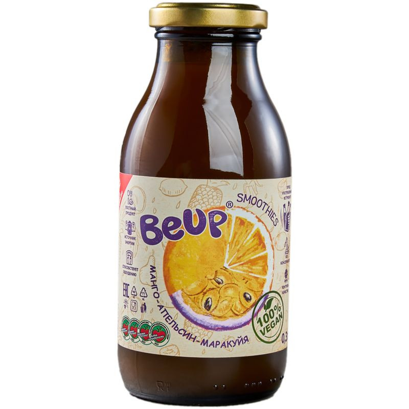 Изображение товара Смузи Be Up фруктовый манго апельсин маракуйя 300мл освежающий и полезный напиток