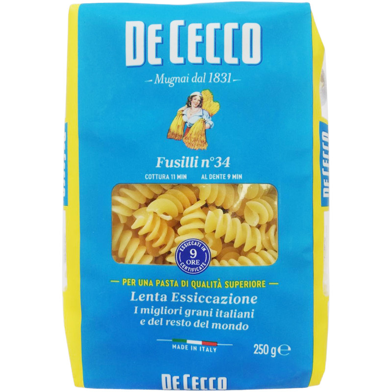 Изображение товара Изделия макаронные De Cecco Fusilli №34 из твердых сортов пшеницы, 250г