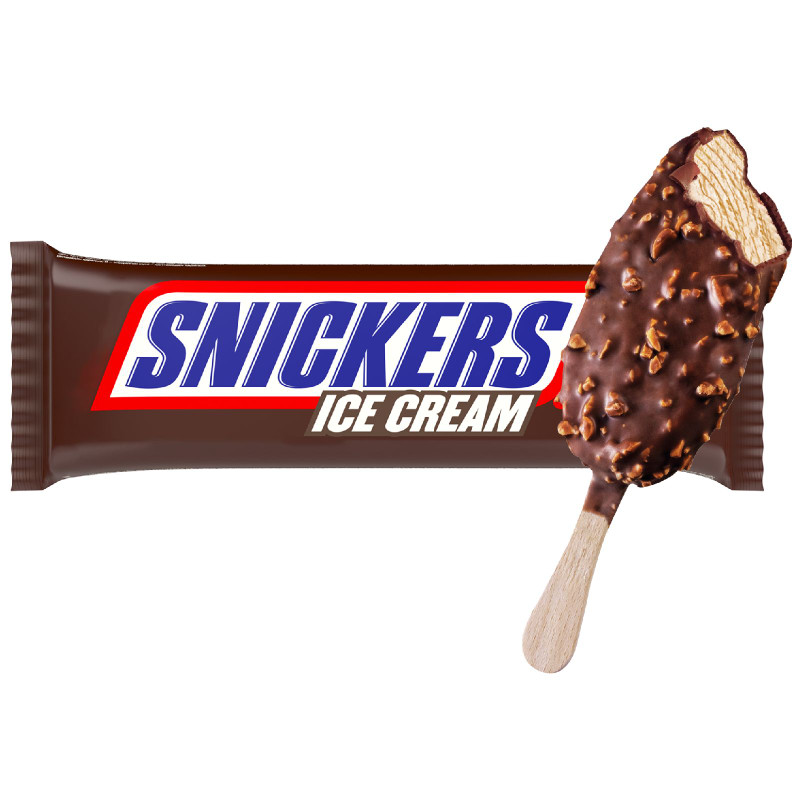 Изображение товара Мороженое эскимо Snickers молочное с карамелью и арахисом в глазури 5%, 65г