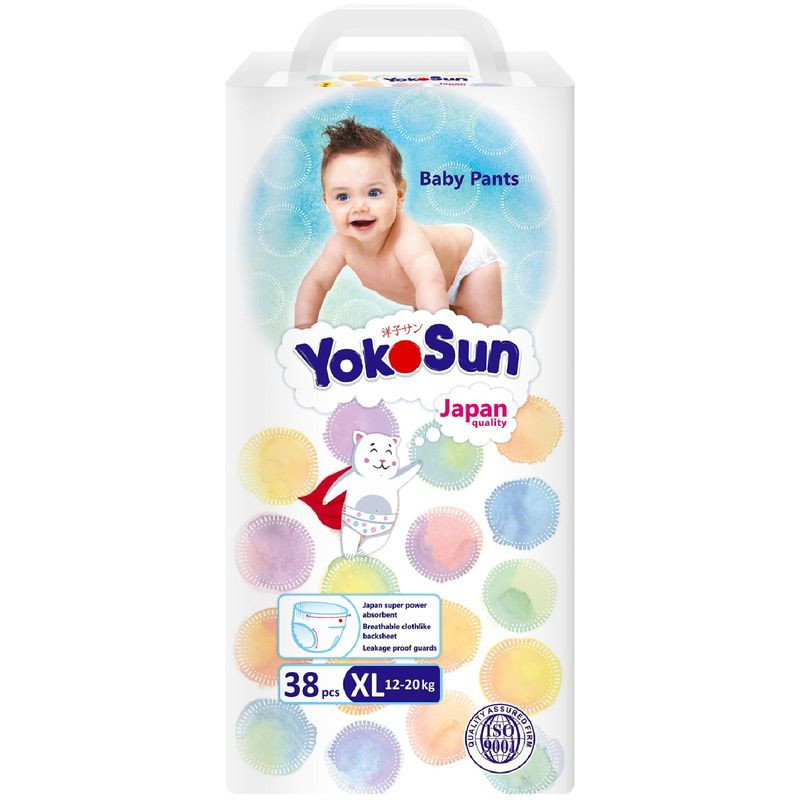 Изображение товара Подгузники-трусики Yokosun XL 12-20 кг 38шт без отдушки надежная защита