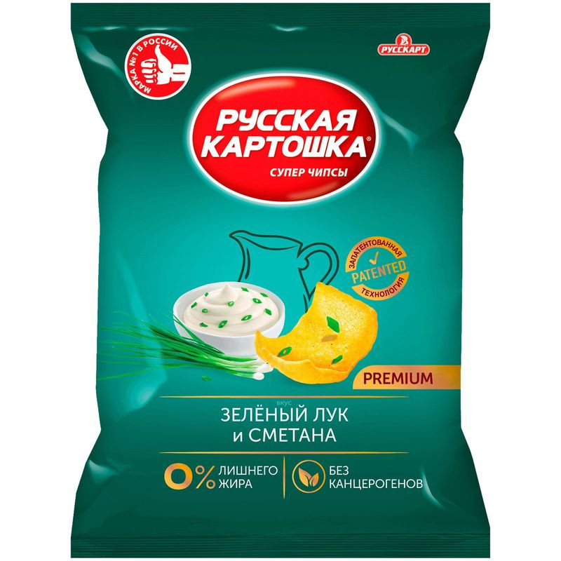 Изображение товара Чипсы Русская картошка со вкусом зеленого лука и сметаны 190г
