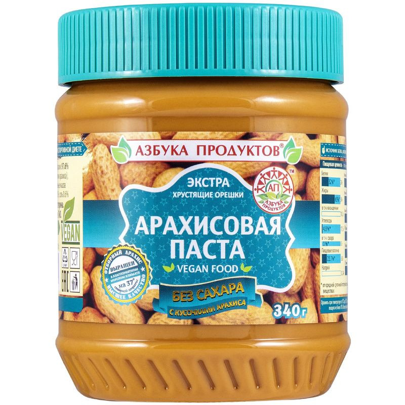 Изображение товара Арахисовая паста Азбука Продуктов без сахара с кусочками арахиса 340 г