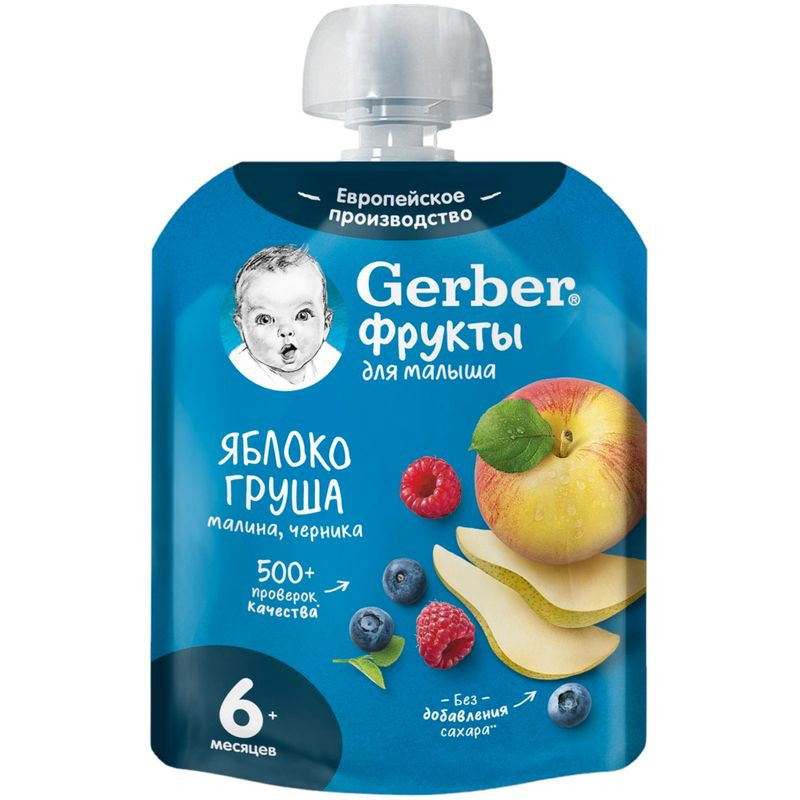 Пюре фруктовое Gerber яблоко-груша-малина-черника с 6 месяцев, 90г Пюре фруктовое Gerber яблоко-груша-малина-черника с 6 месяцев, 90г