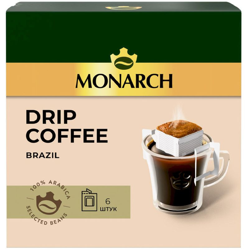 Изображение товара Кофе Monarch Арабика Бразилия натуральный жареный молотый 6х11г