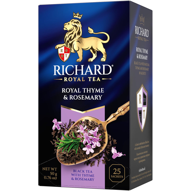 Изображение товара Чай Richard Royal Thyme&Rosemary чёрный байховый чабрец-розмарин в пакетиках, 25х2г