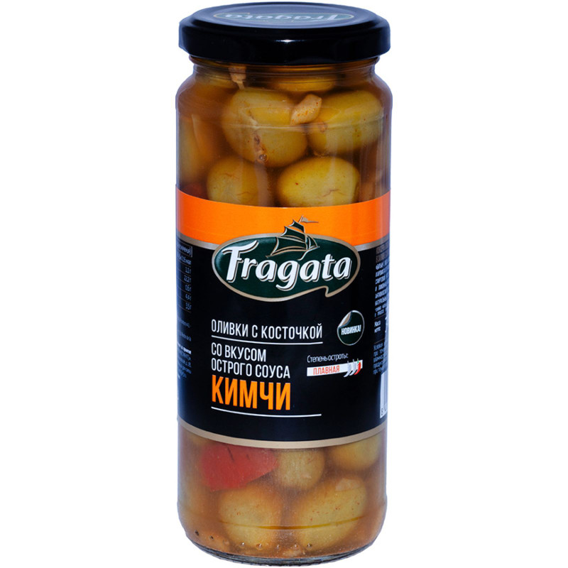 Изображение товара Оливки Fragata с косточкой со вкусом острого соуса Кимчи, 340г