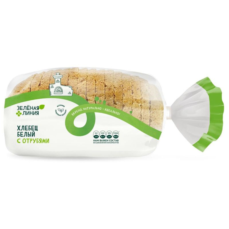 Изображение товара Хлебец белый с отрубями нарезанный Зелёная Линия 300г полезный и вкусный продукт для здорового пита