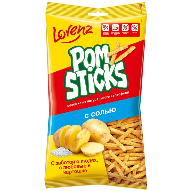 Изображение товара Картофельные чипсы Pomsticks с соленым вкусом 100г - хрустящая закуска