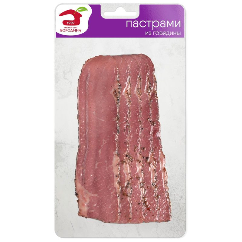 Изображение товара Пастрами МД Бородина из говядины, копчёно-вареное, слайсы, 95г