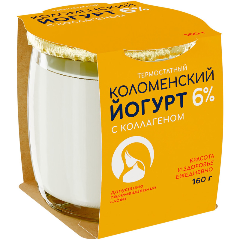Изображение товара Йогурт Коломенский с коллагеном термостатный натуральный с мдж 6%, 160г