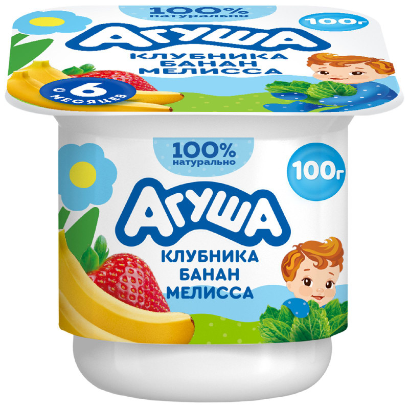 Изображение товара Творог детский фруктовый Агуша Засыпайка Клубника-Банан-Мелисса 3.8% с 6 месяцев, 100г