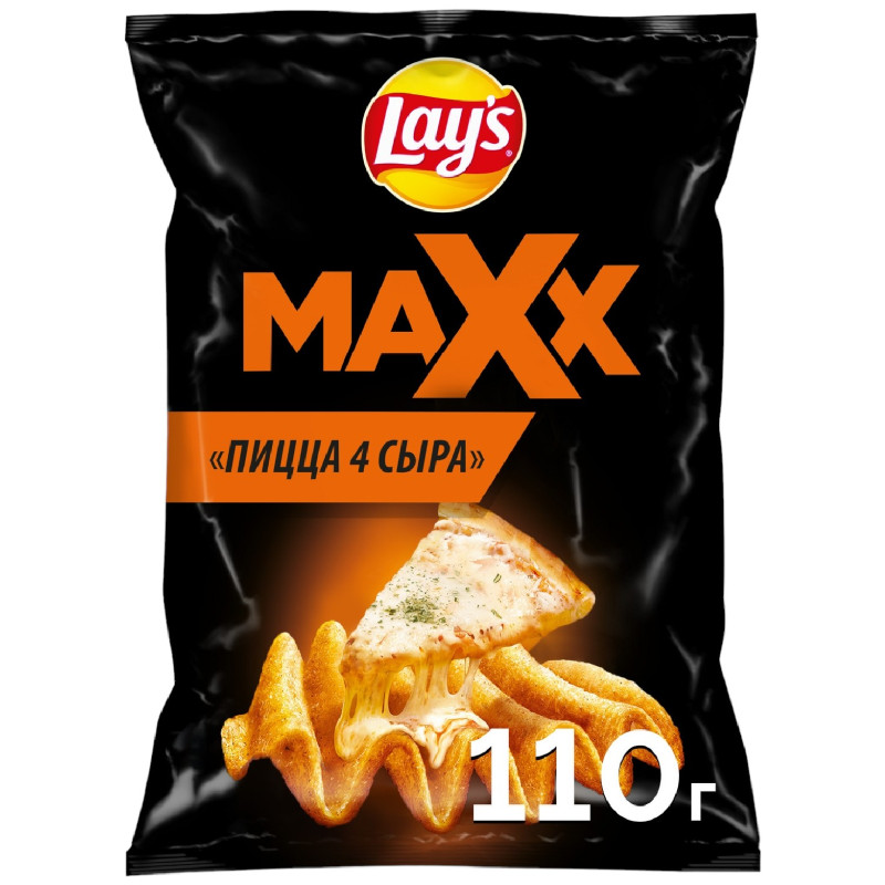 Изображение товара Чипсы Lays Maxx из натурального картофеля со вкусом пиццы 4 сыра, 110г