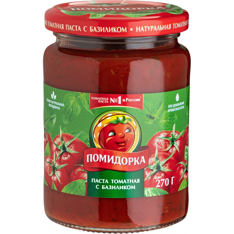 Изображение товара Томатная паста Помидорка с базиликом, 250г