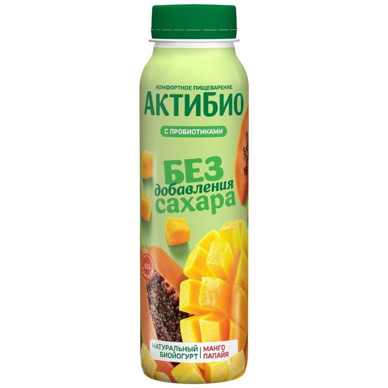 Изображение товара Биойогурт Актибио Манго-Папайя без сахара 1.5% 260г натуральный полезный продукт