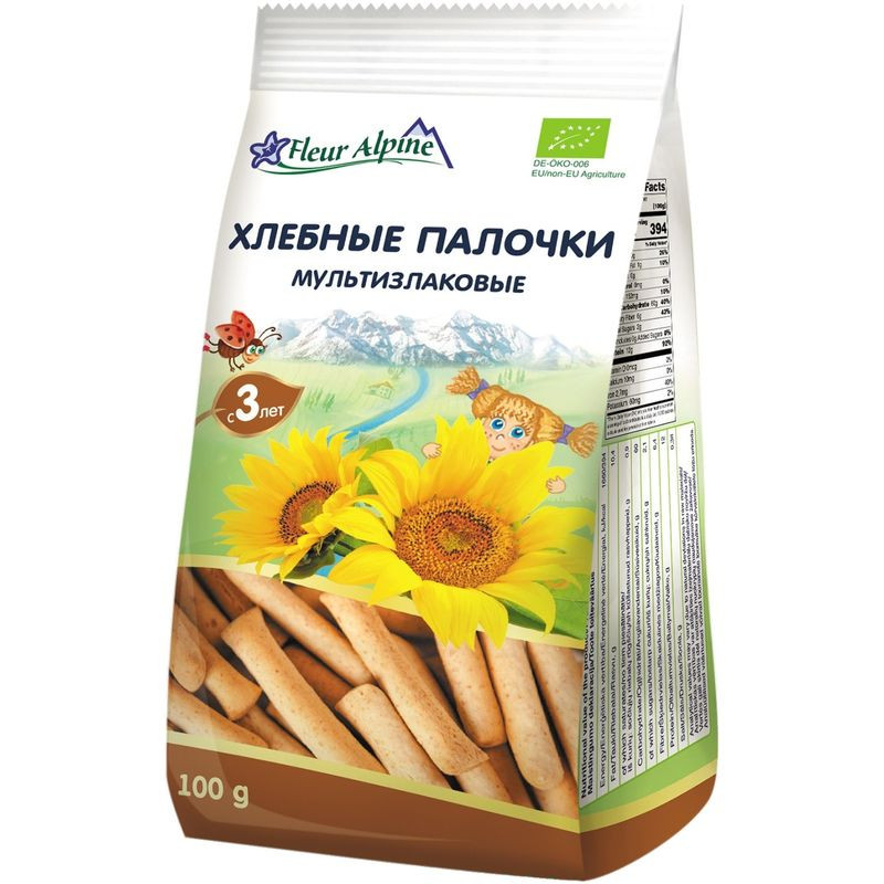 Изображение товара Хлебные палочки мультизлаковые Fleur Alpine с 3 лет 100г натуральный вкус