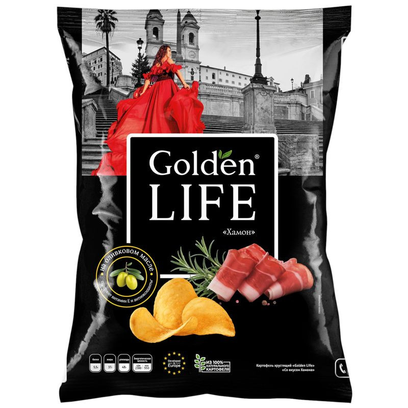 Изображение товара Чипсы картофельные Golden Life со вкусом хамона, 90 г