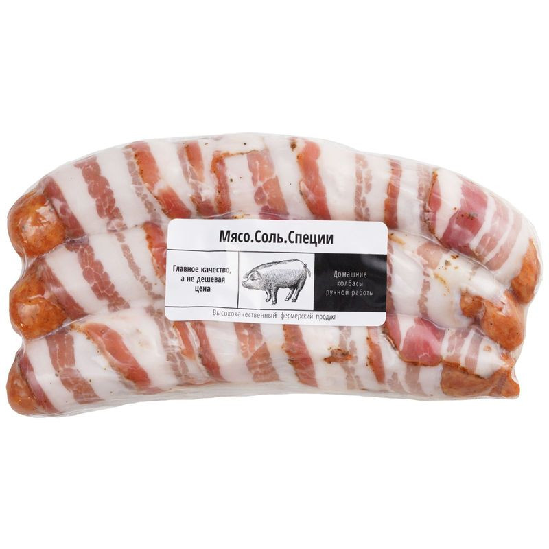 Изображение товара Варёно-копчёные сосиски В Беконе из свинины Перекресток Ферма 450 г