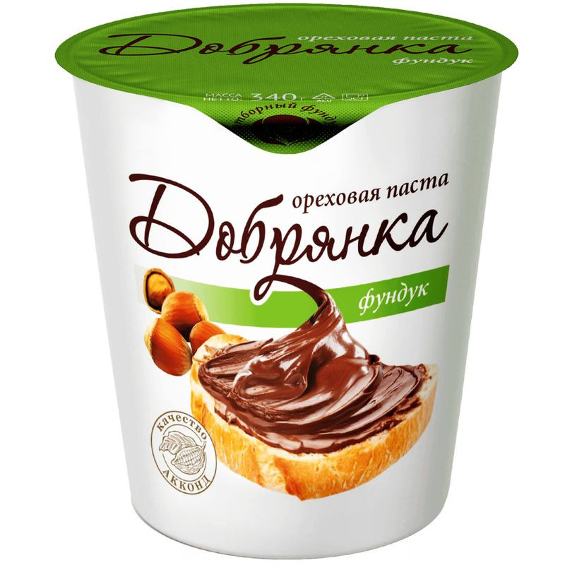 Изображение товара Паста Акконд Добрянка ореховая фундук 340г натуральный источник энергии