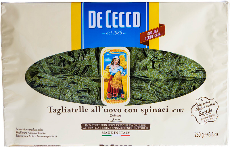 Изображение товара Макароны De cecco Tagliatelle alluovo n.107 со шпинатом, 250г