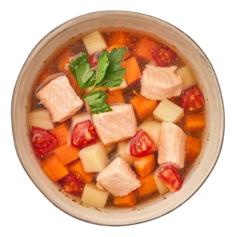 Изображение товара Уха с сёмгой Перекрёсток Select 300г вкусный рыбный суп с натуральными ингредиентами