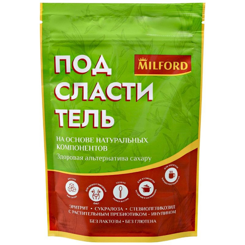 Изображение товара Подсластитель Milford Эритрит-Сукралоза-Стевиолгликозид с инулином 150г