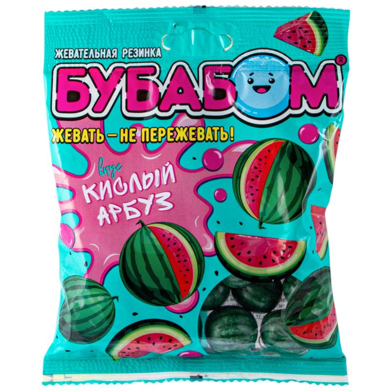Изображение товара Резинка жевательная Бубабом Кислая со вкусом арбуза 90 г натуральный ароматизатор