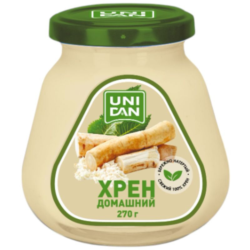 Изображение товара Хрен Uni Dan Домашний 270 г натуральный острый соус для блюд и закусок