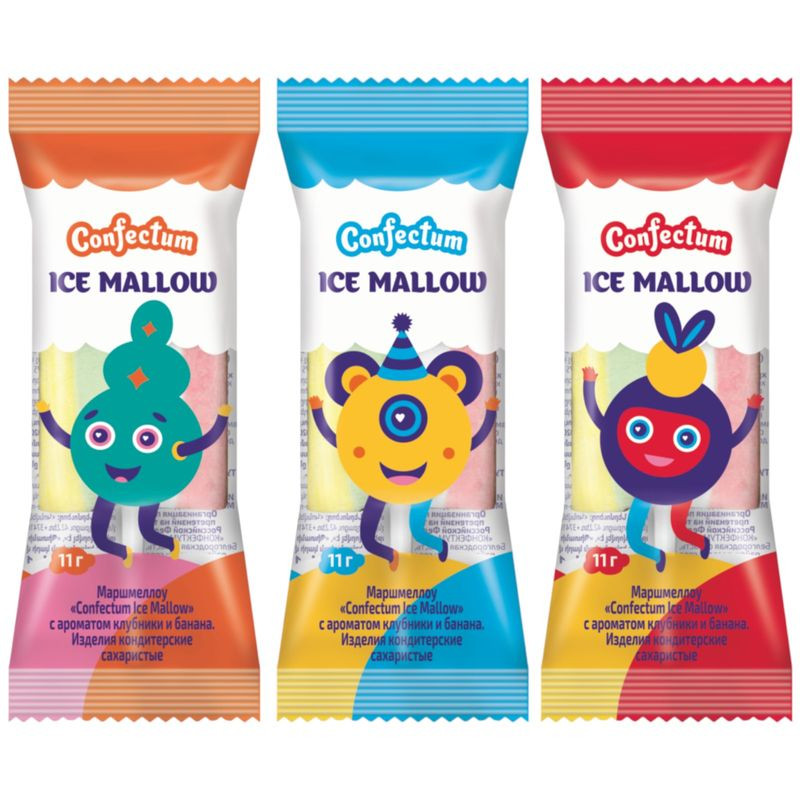Изображение товара Маршмеллоу Confectum с ароматом клубники и банана для питания детей школьного возраста от 6 лет в ассортименте, 11г