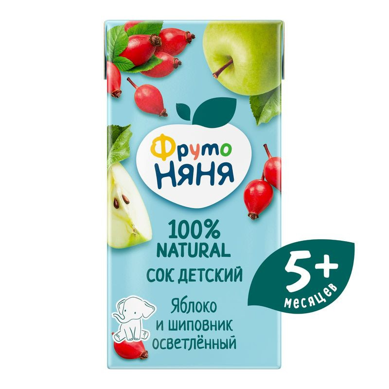 Изображение товара Сок ФрутоНяня яблочно-шиповниковый осветлённый для детей 200мл