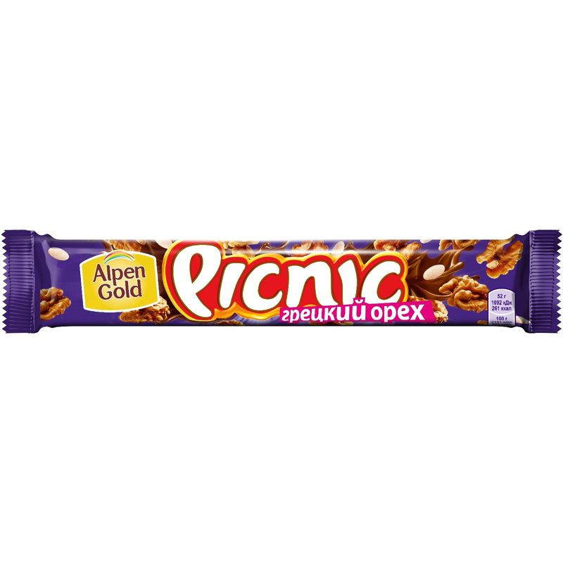 Изображение товара Шоколадный батончик Picnic с грецким орехом 52 г Россия