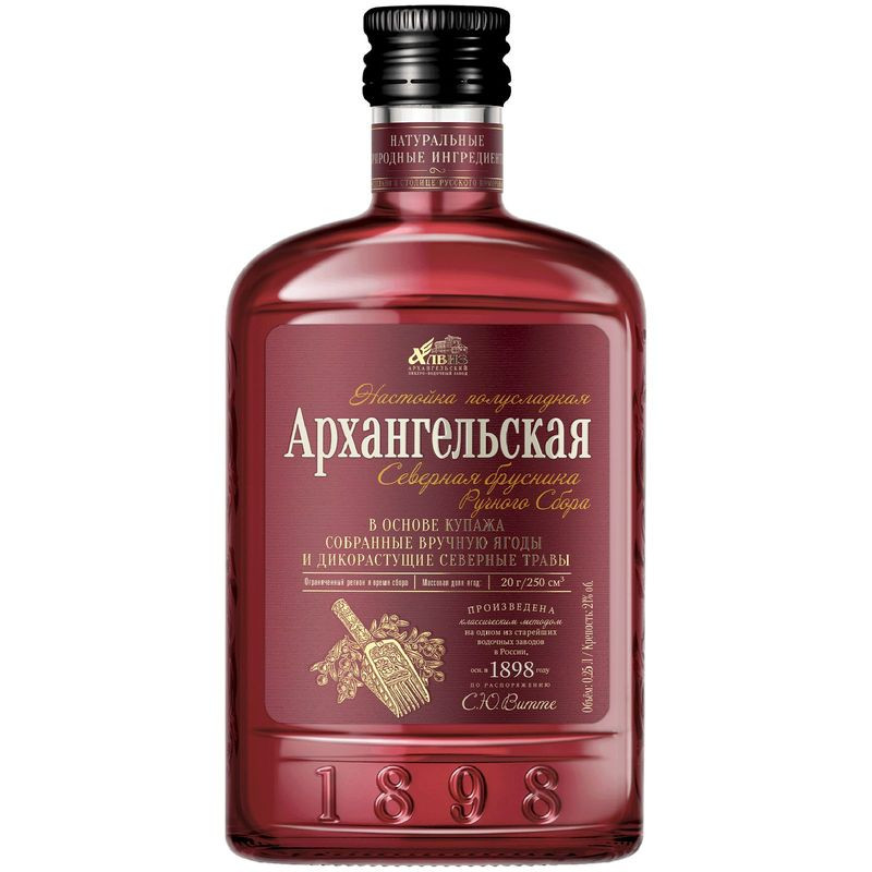 Изображение товара Настойка Архангельская Северная Брусника полусладкая 21% 250мл