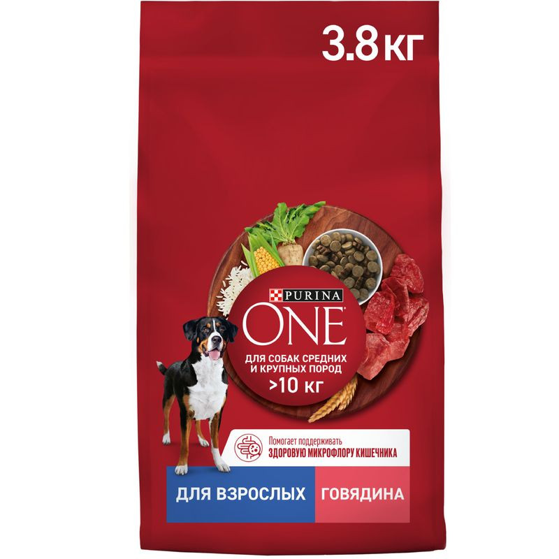 Изображение товара Сухой корм Purina One для собак средних и крупных пород с говядиной и рисом 3.8 кг