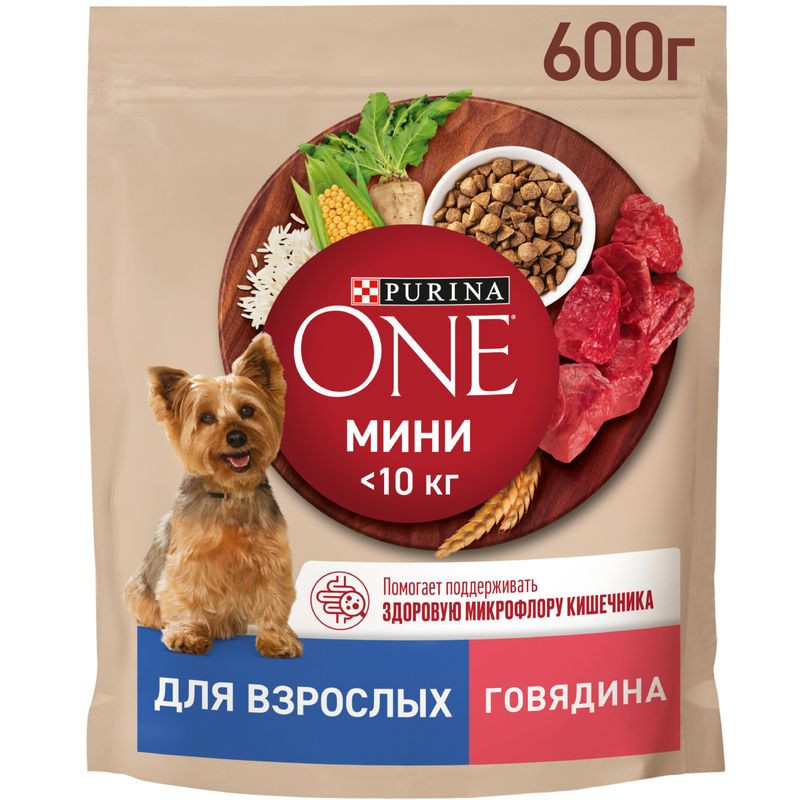 Изображение товара Сухой корм Purina One для собак мелких пород с говядиной и рисом 600г