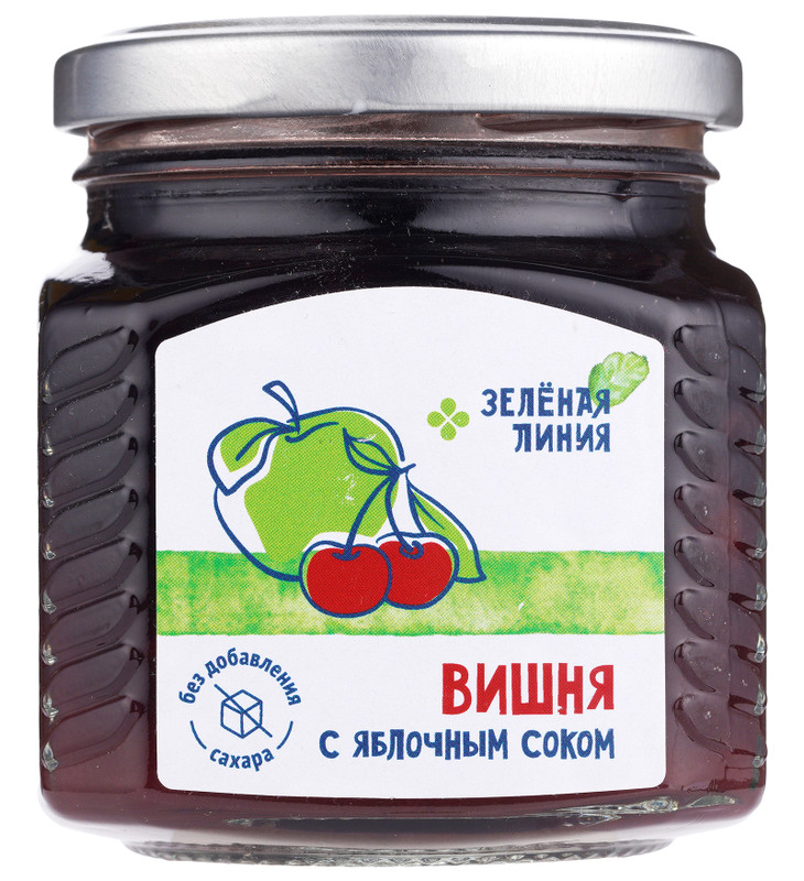 Изображение товара Вишня с яблочным соком без сахара Зелёная Линия, 300 г натуральный джем