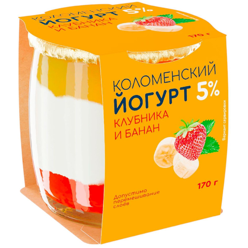 Изображение товара Йогурт Коломенский Клубника-банан 5%, 170г