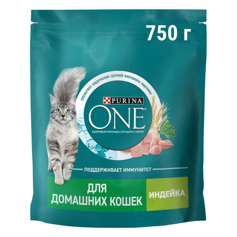 Изображение товара Сухой корм Purina One для домашних кошек с индейкой 750г