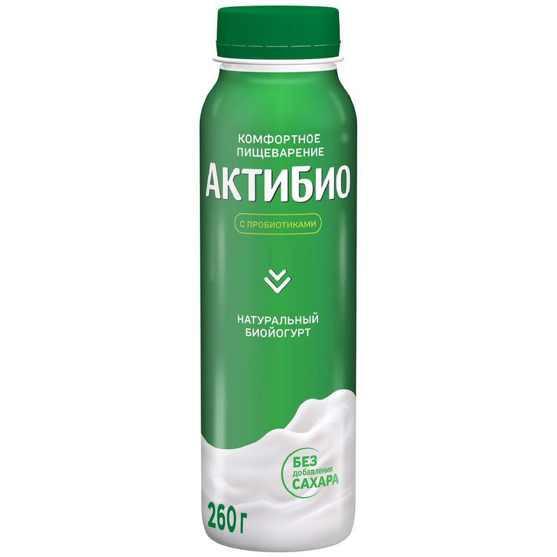 Изображение товара Биойогурт Актибио обогащенный бифидобактериями 1. 8% 260 мл - полезный питьевой йогурт без добавленн