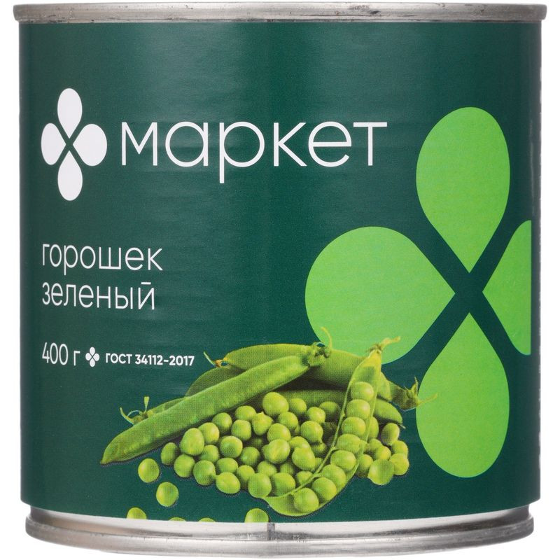 Изображение товара Горошек зелёный высший сорт Маркет 400 г в собственном соку Россия