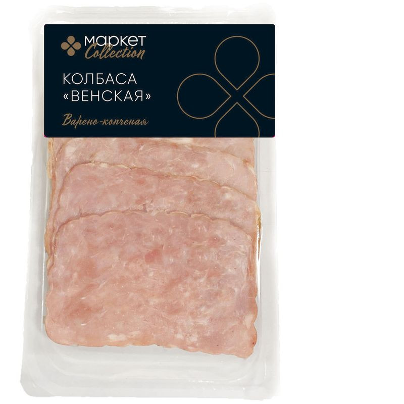 Изображение товара Варёно-копчёная колбаса Маркет Collection Венская 80г насыщенный вкус