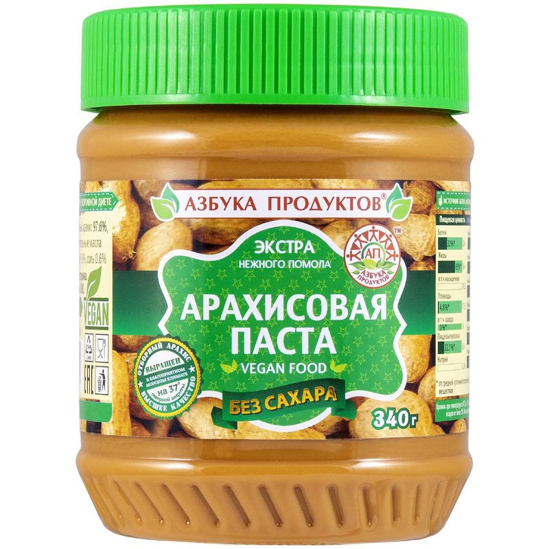 Изображение товара Арахисовая паста Азбука Продуктов Экстра без сахара 340 г натуральный продукт